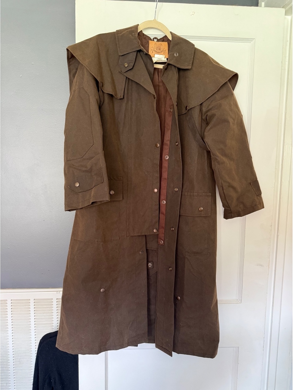 Morrisons Australia Brown Oilskin Duster Coat, Size Small